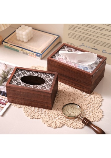 Vintage Renk Büyük Mendil Kutusu, Masif Ahşap Çin Retrosu A