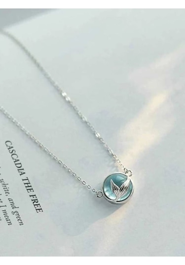 925 Ayar Gümüş Kristal Mavi Taşlı Balık Kuyruğu Kolye