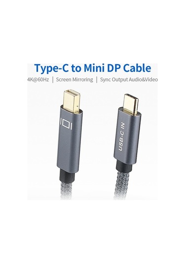 Pazly Type-c - Mini Dp Kablo 4k 60hz Usb-c Dönüştürücü, Ses Ve Video Senkron, Gri 2m Kablo