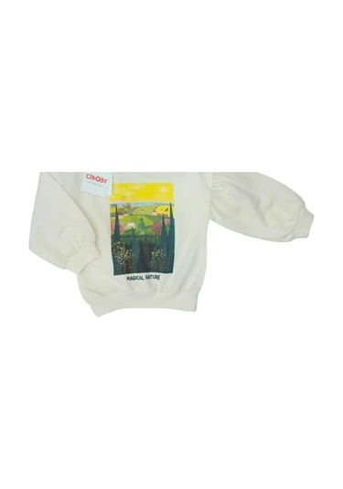 Çikoby Kız Bebek Magical Nature Yazılı Sweatshirt-13560 Ekru