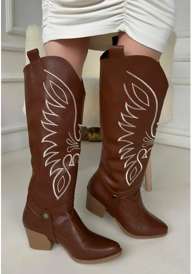 Jilla Taba Cilt Tak Çıkar Topuklu Bot Ve Kadın Çizme Taba1