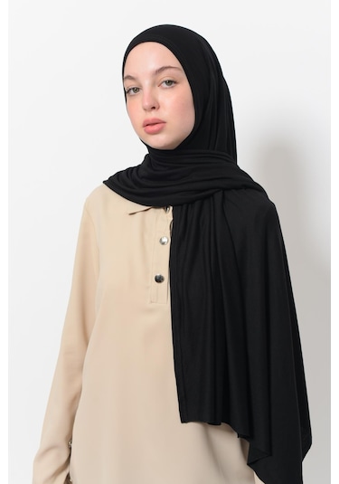 Hazır Pratik Geçmeli Lüks Düz Penye Şal Çapraz Hizalı Siyah