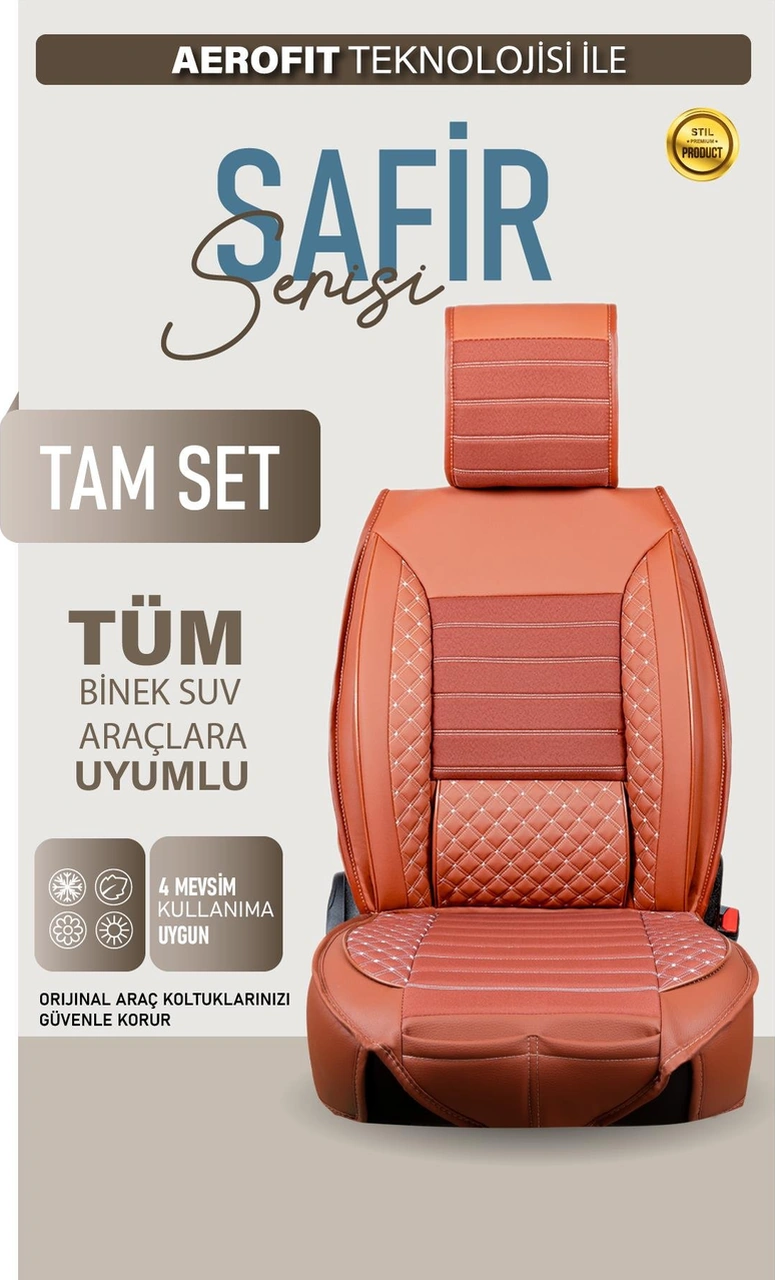 Suzuki Maruti Uyumlu Lüx Deri Oto Koltuk Kılıfı Ön Arka Takım Elit Taba