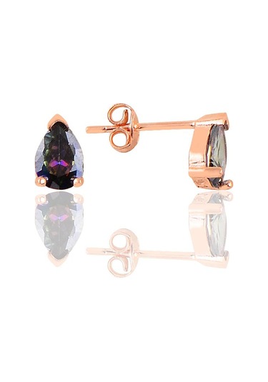 Gümüş Rose Mistik Topaz Taşlı Damla Küpe