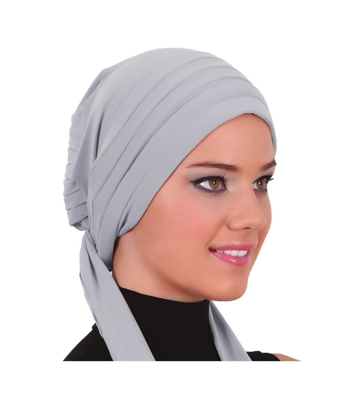 Pileli Bağlama Açık Gri Hazır Türban Tesettür Bone Açık Gri