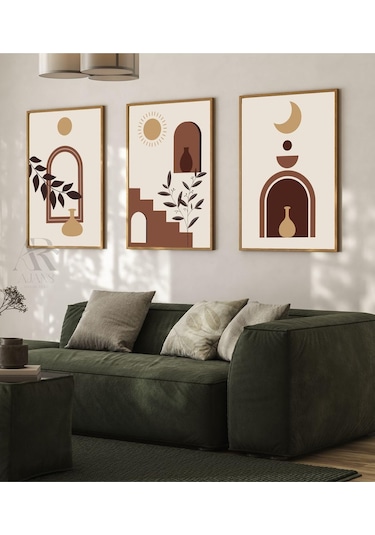 Kanvas Tablo Güneşin Izinde Soyut Çerçeve Görünümlü 3'lü Mdf Tablo 40 X 60