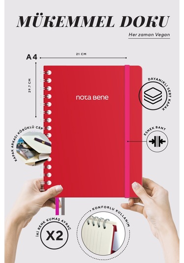 Vj Spiralli Sert Kapak Defter A4 100gr 160sf Çizgili Yeşil Kırmızı