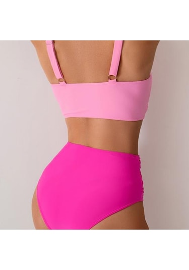 2 Adet/set Kadın Bikini Seti Derin V Yaka Dolgulu Telsiz Sütyen Yüksek Bel Yüzme Şortu Seti Düz Renk Yırtmaçlı Tasarım Plaj Giyim Pembe 2 Adet/set Kadın Bikini Seti Derin V Yaka Dolgulu Telsiz Sütyen Yüksek Bel Yüzme Şortu Seti Düz Renk Yırtmaçlı Tasarım Plaj Giyim Pembe