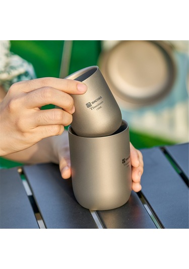 Tenfowee Titanium Çift Katlı 120ml Bardak - Tahta Yok, Taşınabilir Kamp/kahve/ofis Kullanıma Uygun, Hafif 50g Büyük Kupa Tasarımı Gümüş