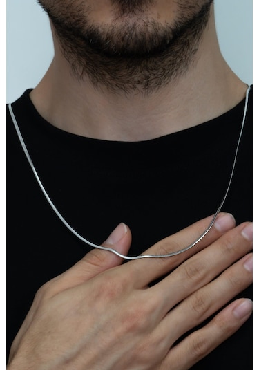 Yassı Model Snake Yılan Kolye Erkek Çelik Kolye Zincir Eck03 (374690265) Beyaz