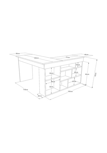 Robinhome Robin Home Boston Kitaplık Raflı Çalışma Masası L Masa Ofis Çalış Beyaz