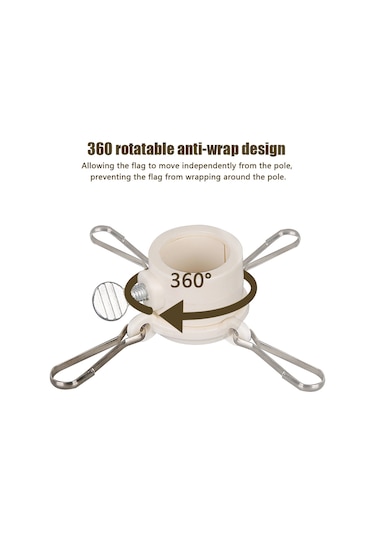 Kosona 2 Adet Beyaz 3.8 Cm Çaplı Bayrak Direği Döner Sabitleyici, Anti-sarmal Pvc Montaj Ringi