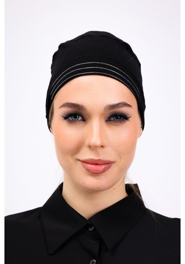 Kaymayan Silikonlu Dikişsiz Bone Siyah - Kaymaz Kadın Tesettür Bağlamalı İç Bone Siyah