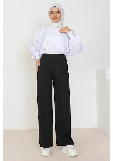 Bestenur Palazzo Scuba Kadın Pantolon 866 - Siyah