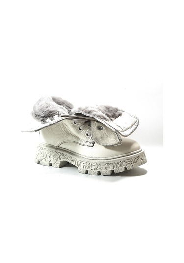 Onlo Ayakkabı R.301 Deri Ekru Kürklü Fermuarlı Kız Çocuk Bot Ekru