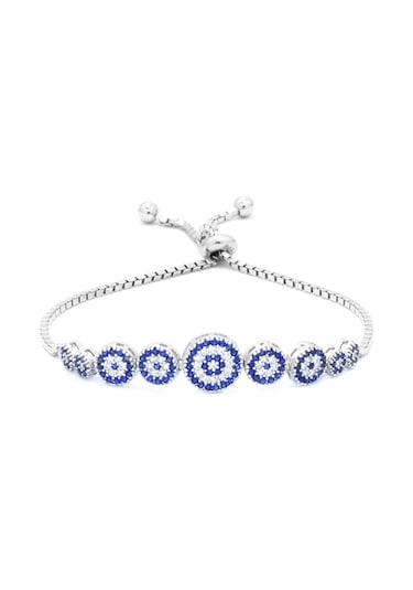 Brezza Lusso Jewelry Nazar Boncuklu Asansör Kilitli Kadın Gümüş Bileklik Beyaz No1