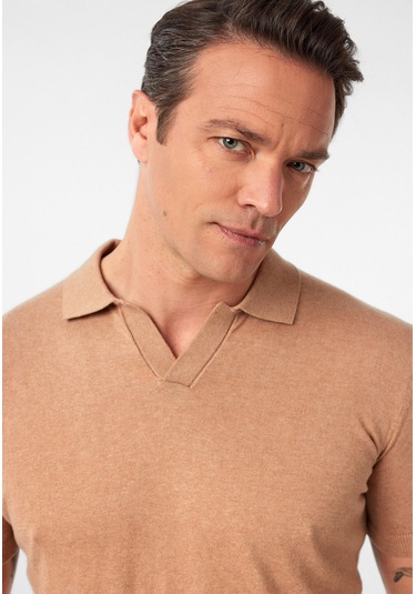 Gerhard Erkek Regular Fit Triko Polo Yaka T-shirt Vizon