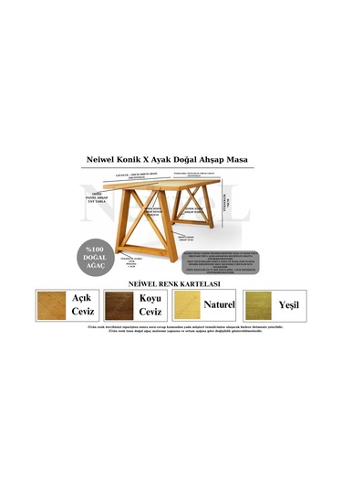 Neiwel İvea Doğal Ahşap Mutfak Ve Yemek Masası-80-200 Açık Ceviz