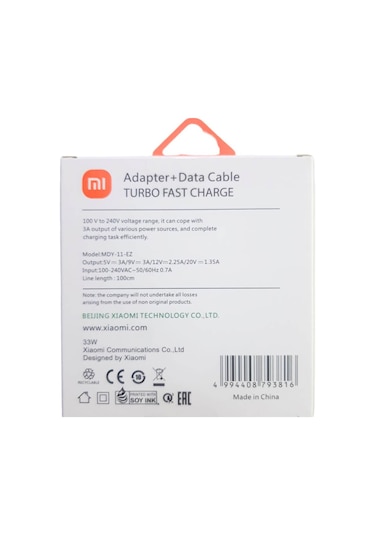 Xiaomi Uyumlu 33 Watt Fast Qualcomm Turbo Hızlı Şarj Aleti 33W