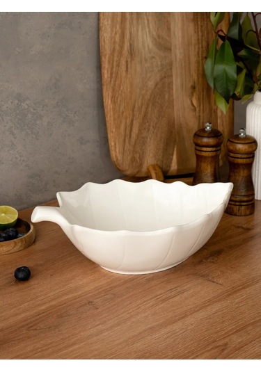 Korall Beyaz "yaprak" Desenli Porselen Salata Kasesi 25 Cm 417751578 Beyaz