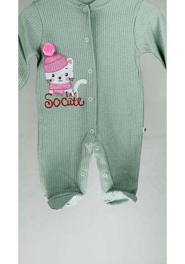 Sevimli Kedicik Patikli %100 Pamuklu Kız Bebek Tulum 001