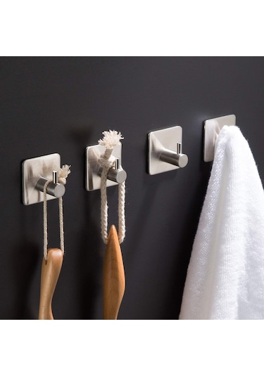 Deltahome Paslanmaz Çelik 4 Adet Tekli Havlu Askılık Kanca Inox. Metalik