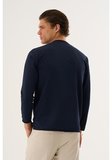 Alexandergardi Waffle Kumaş Düğmeli Yaka Uzun Kollu Sweatshirt Lacivert