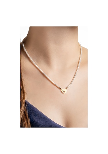 Diamond Collection 14 K Sarı Altın 0.03 Karat Pırlanta Doğal İnci Kolye