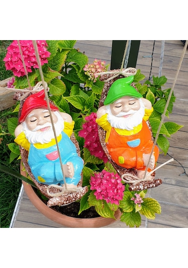 Dafniart Hamakta Yatan Cüce Bahçıvan Balkon Bahçe Dekor Mavi Tulumlu Cüce