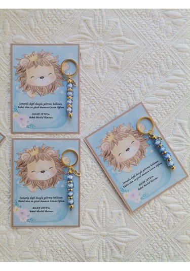 24 Adet Özel Tasarım Aslan Ve Mavi Anahtarlık Hastane Yeni Doğan 40 Mevlidi Dağıtmalık Hediyelik