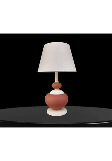 Athyra Abajur Kırmızı Seramik Krem Metal Krem Şapka Kırmızı