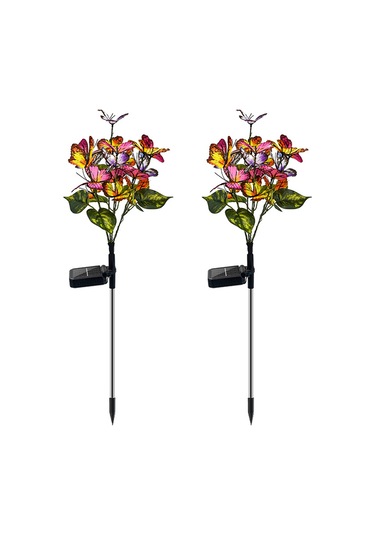 Geeksen 2'li Solar Panel Kelebek Bahçe Lambası Ip65 Su Geçirmez Teras Avlu Yol Aydınlatma Çok Renkli