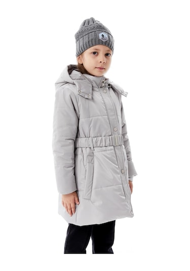 Benitto Kids Kız Çocuk Kapüşonlu Kışlık Şişme Mont 51352 Gri
