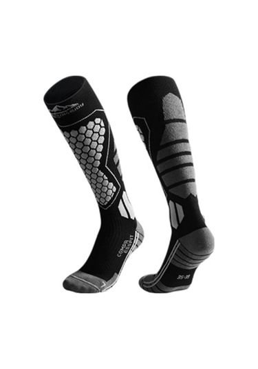 Butu Golovejoy Dwz04 1 Çift Spor Kompresyon Çorapları Kış Sıcak Yüksek Tüp Kayak Baldır Çorapları Siyah+gri Siyah - Gri