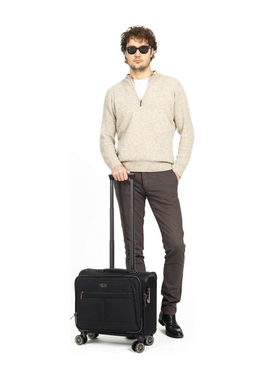 Necati Çanta Evrak Bölmeli Çok Gözlü Kumaş Çekçekli Pilot Kabin Boy Valiz Siyah-1664 Siyah