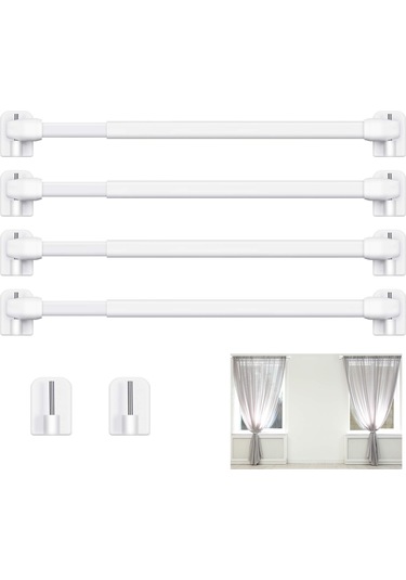 Konesam Plastik Uzatılabilir Perde Çubuğu 60-100cm - 4 Adet Çubuk + 10 Adet Yapıştırıcı Kanca, Ev/parti Dekorasyonu İçin Kolay Kurulum Beyaz