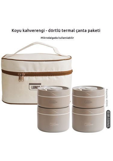 Paslanmaz Çelik Yalıtımlı Öğle Yemeği Kutusu-kahverengi 4'lü Pake