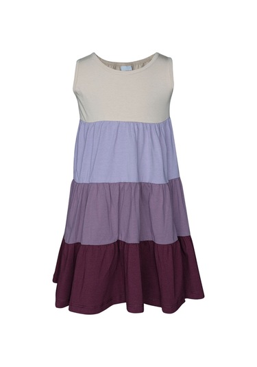 Lovetti Kemik-Vişne Çürüğü Kız Çocuk Renkli Kat Kat Büzgülü Askılı Elbise 9583W095 Kemik - Vişne Çürüğü