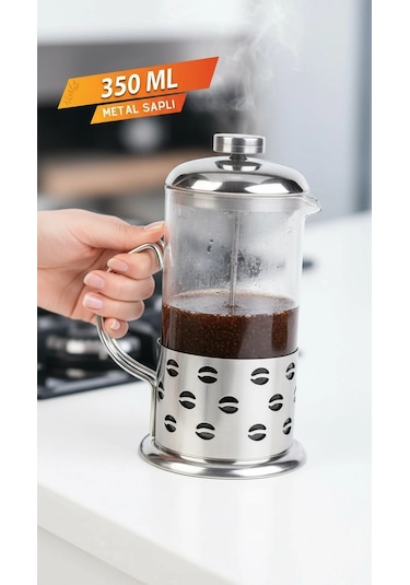 French Press - Filtre Kahve Ve Bitki Çayı Demliği 350 Ml Silver
