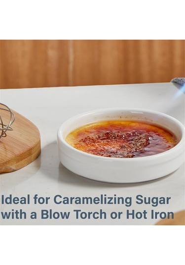Ramekinler 4 Oz, Creme Brulee Ramekinler Fırına Uygun Seramik Sığ 6'lı Paket Beyaz
