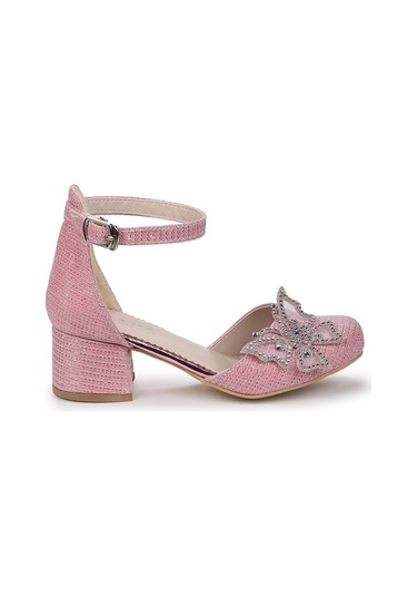 Kiko Kids Zete Kum Simli Kız Çocuk 4 Cm Topuklu Abiye Ayakkabı Pembe Pembe