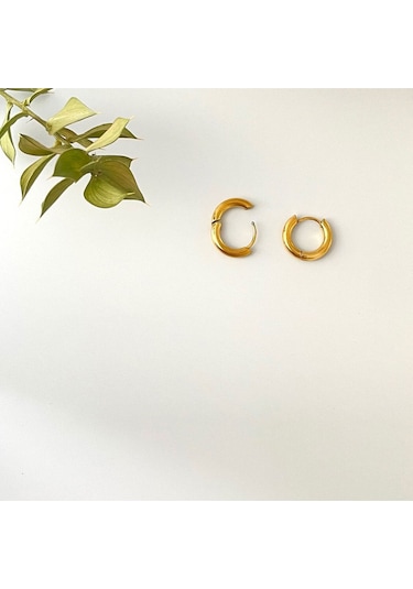 Küçük Çelik Gold Düz Halka Küpe