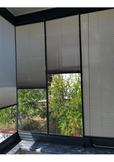 Plise Katlanır Cam Balkon Perdesi - Ofis Perdesi - Mutfak Perdesi - Salon Perdesi Gri Gri