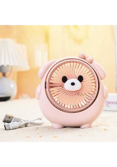 Supermarket1 Küçük Pembe Köpek Yavrusu Usb Şarjlı 3 Aşamalı Açılı Ayarlanabilir Başucu Fan