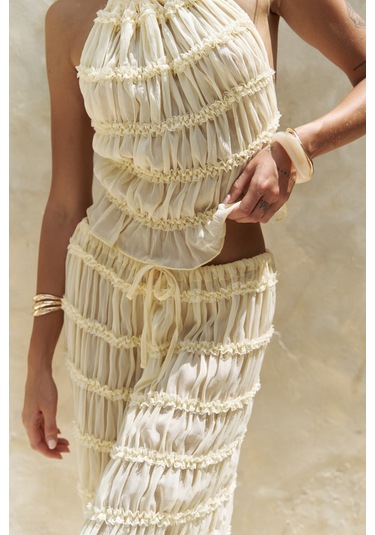 Sofi Transparan Sarı Crop Etek Takım Sarı