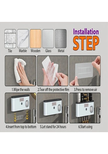 Chuangyinshop Gri Beyaz Usb Şarjlı Akıllı Diş Fırçası Askısı Duvar Montajlı 5 Gözlü Gri Beyaz