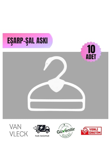 10 Lu Kuğu Model Şal Eşarp Atkı Askısı Kaliteli Plastik, Beyaz