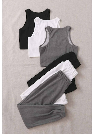 Merry See 3 Lü Set Kolsuz Peluş Polar Alt Üst Pijama Takımı 001