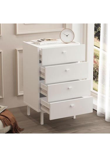 Robinhome Rhode Şifonyer 4 Çekmeceli Ahşap Ayaklı Beyaz