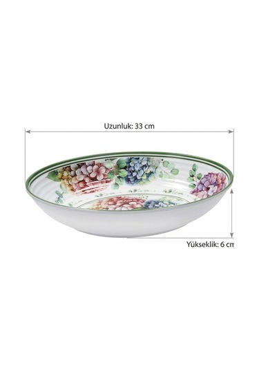 Oval Melamin Ortanca Desenli Tabak Yeşil